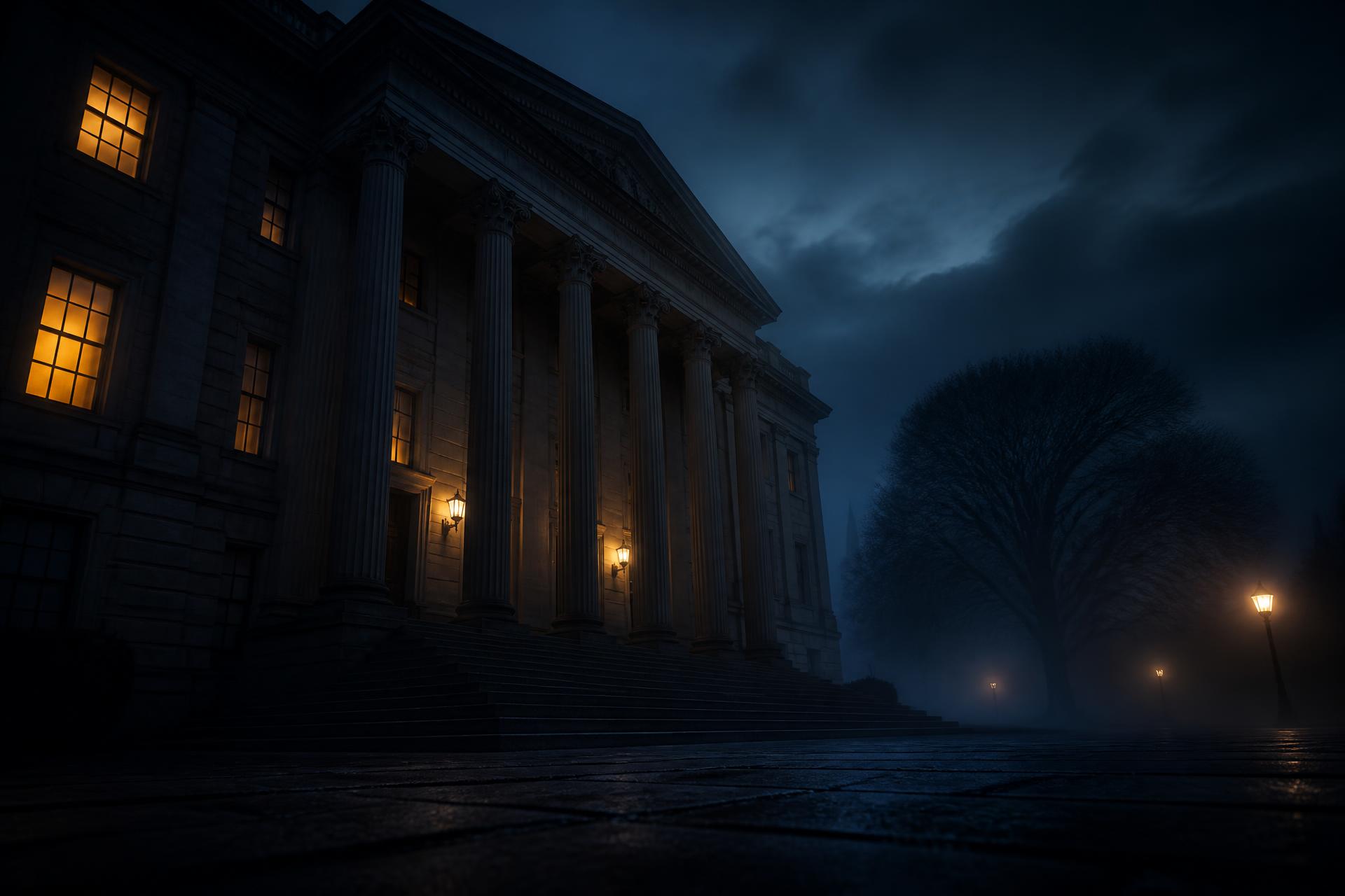 New Jersey courthouse at dusk